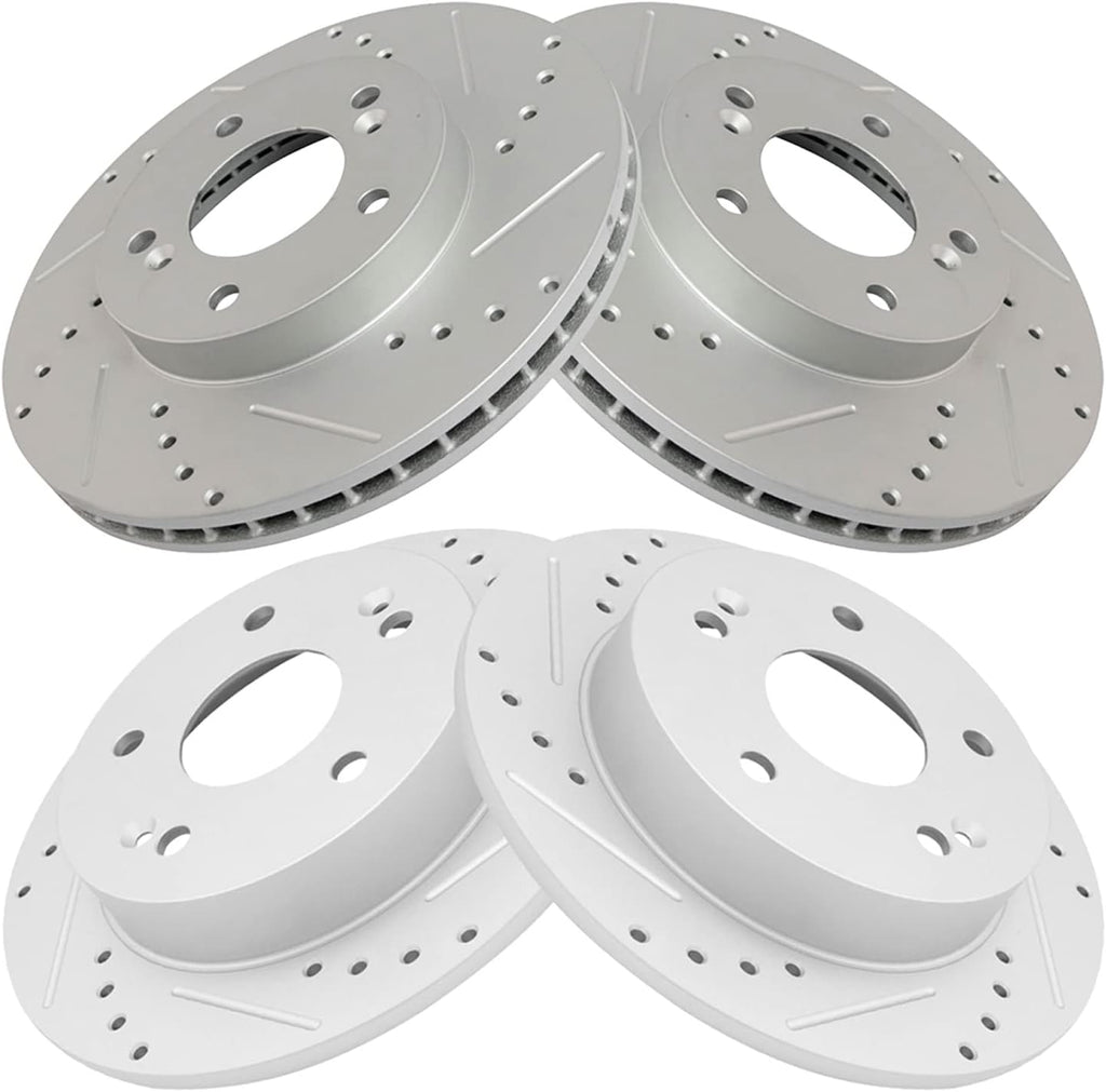 TRQ Performance Front and Rear Brake Rotor Set G Coated Drilled and Slotted Compatible with 1997-2001 Honda Prelude