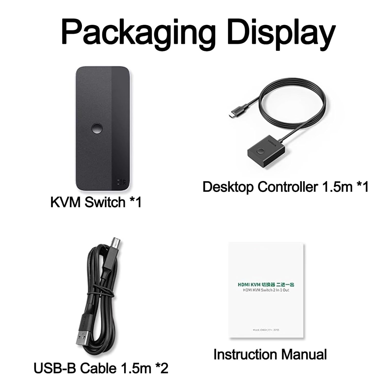 HDMI KVM Switcher, Desktop Controller, 2-in-1-out Computer Monitor Sharing, 3.0 KVM Switches/Monitor, USB Screen Keyboard Mouse Converter, 2 Monitors 2 Computers Support(8K 60Hz)