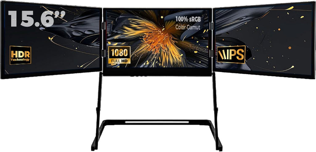 Portable Triple Monitor for Laptops, Laptop Screen Extender, 15.6-inch 1080P, with 360-degree Rotation, Adjustable Angles, Laptop Screen Extender Monitor Portable, for Windows/Linux/Mac Black