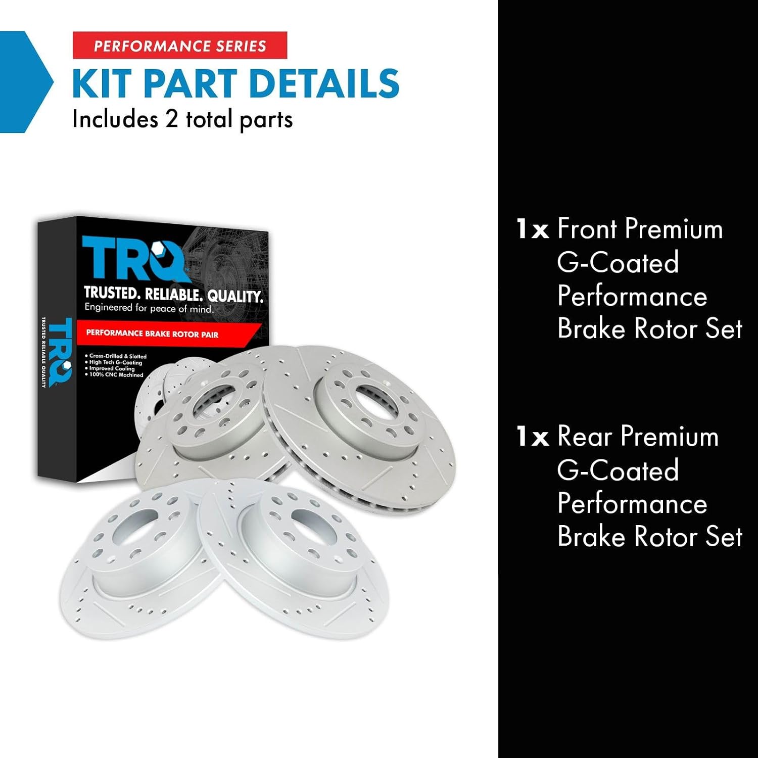 TRQ Performance Drilled Brake Rotor Set Compatible with Audi A3 Beetle e-Golf Golf Jetta Rabbit