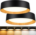 BrightHome 2-Pack 16in Flush Mount Ceiling Light, 3000LM 30W(300W Equiv), LED Ceiling Light Fixture 5CCT 2700K 3000K 4000K 5000K 6000K, Dimmable Ceiling Lamp for Bathroom Hallway, Black and Wood