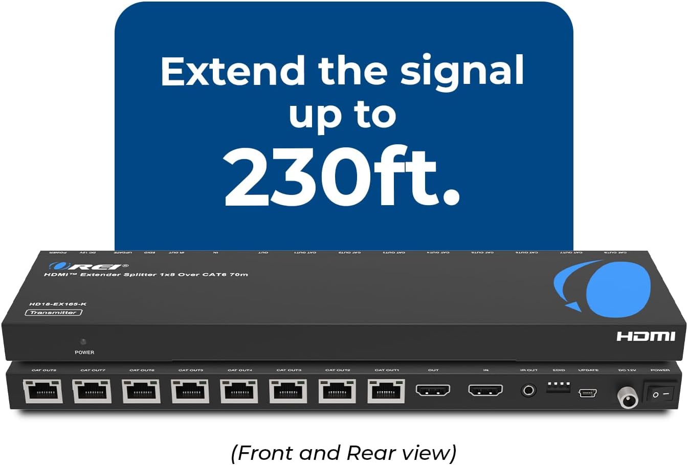 OREI 4K 1x8 HDMI Extender Splitter Multiple Over CAT 6/7 Cable with EDID management - 4K@30Hz upto 165ft and 1080p@60Hz upto 230ft- Loop Out