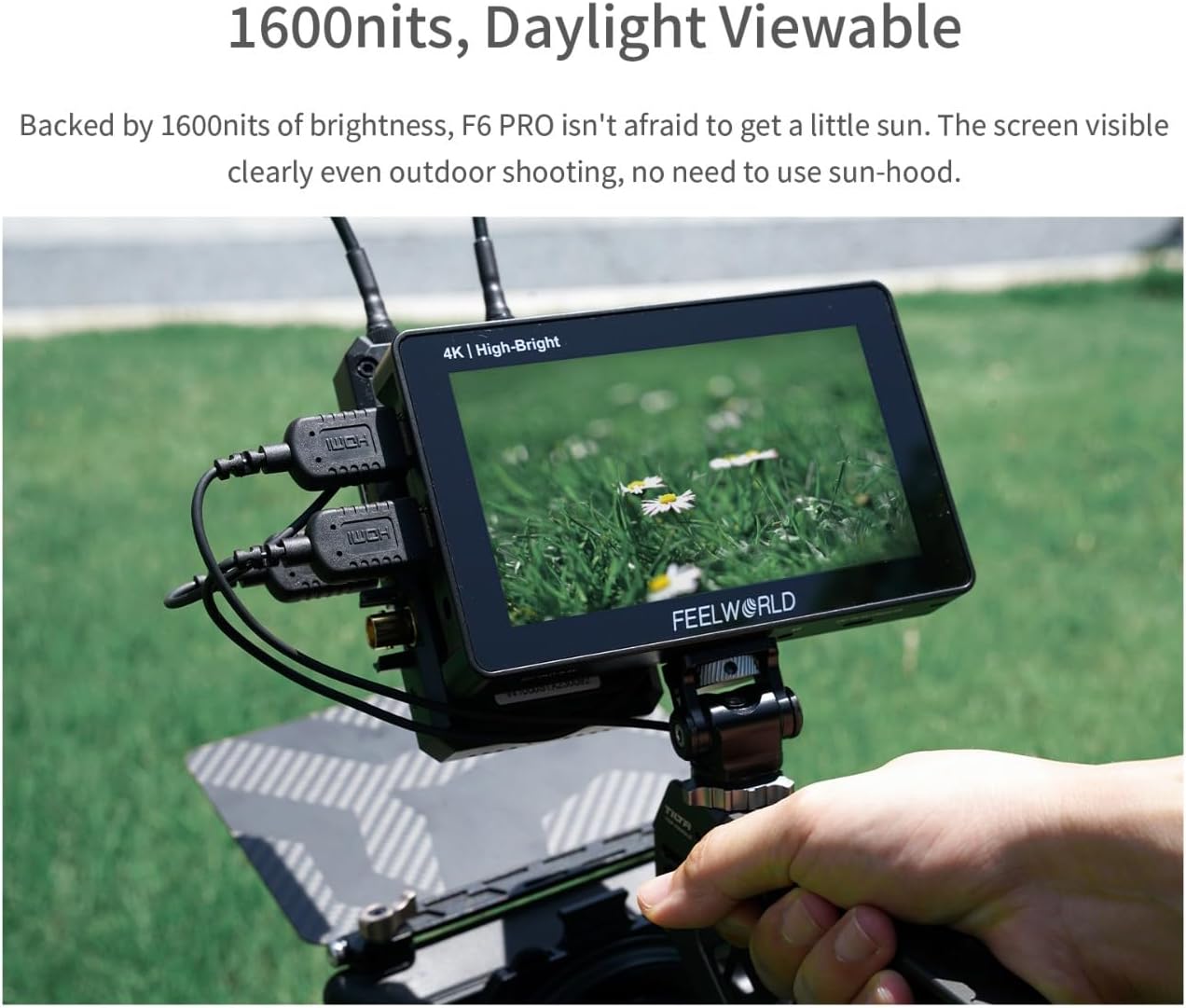 FEELWORLD F6 Pro +NP-F970 Battery, Charger, Storage Case kit, 5.5 Inch 4K HDMI Touch Screen On-Camera Monitor 1600nits High Bright FHD 1920x1080 Filed Monitor with F970 External Install and Power kit