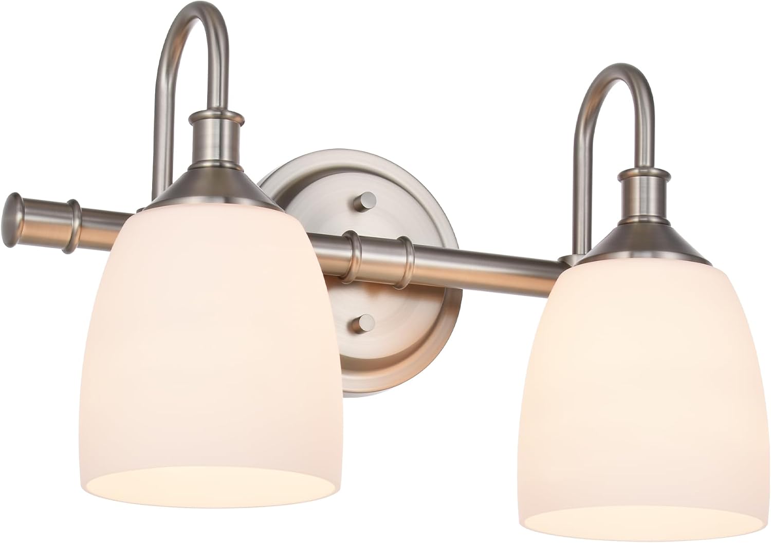 2-Light Bathroom Vanity Light Fixtures Over Mirror, Vintage Vanity Lights for Living Room, Milk White Glass Shades, Standard E26 Base, Brushed Nickel