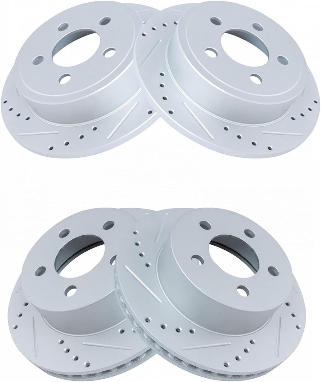 TRQ Performance Front and Rear Brake Rotor Set G Coated Drilled and Slotted Compatible with 2003-2006 Jeep Wrangler