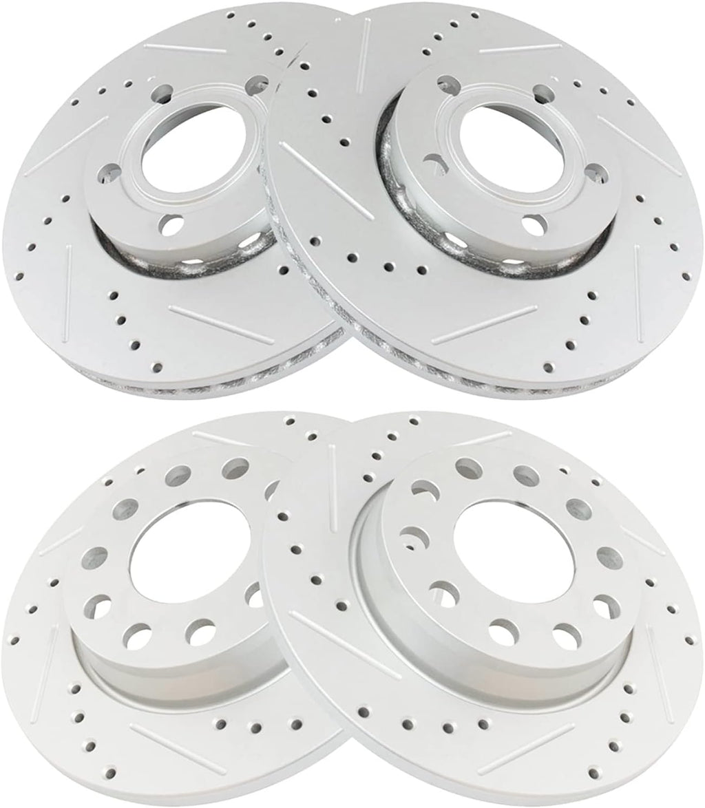 TRQ Performance Front and Rear Brake Rotor Set G Coated Drilled Slotted Compatible with 2005-2006 Audi A4 A4 Quattro