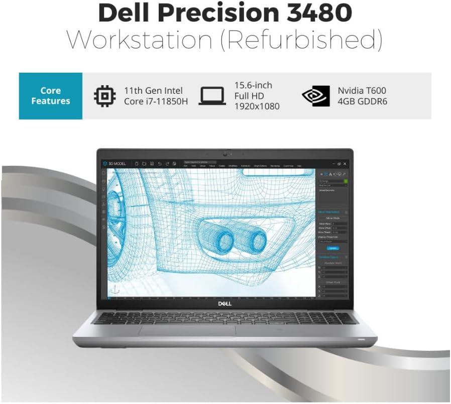 Dell Precision 3561 15.6-Inch Laptop FHD Intel Core i7-11850H 32GB RAM 512GB SSD Nvidia T600 4GB Windows 11 Pro (Certified Refurbished)