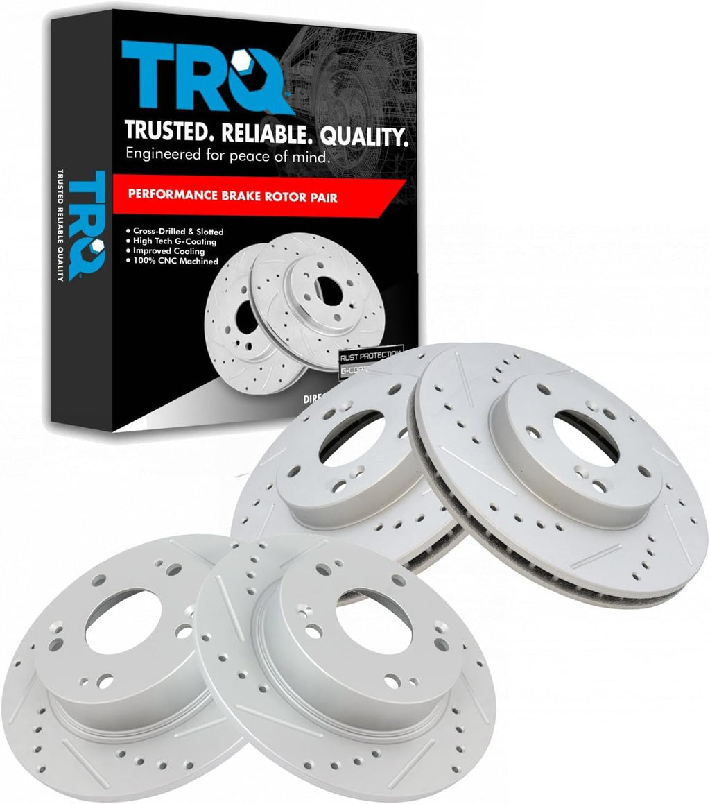 TRQ Brake Rotors Set Performance Premium G-Coated Slotted X Drilled Front & Rear Compatible with 2003-2007 Honda Accord