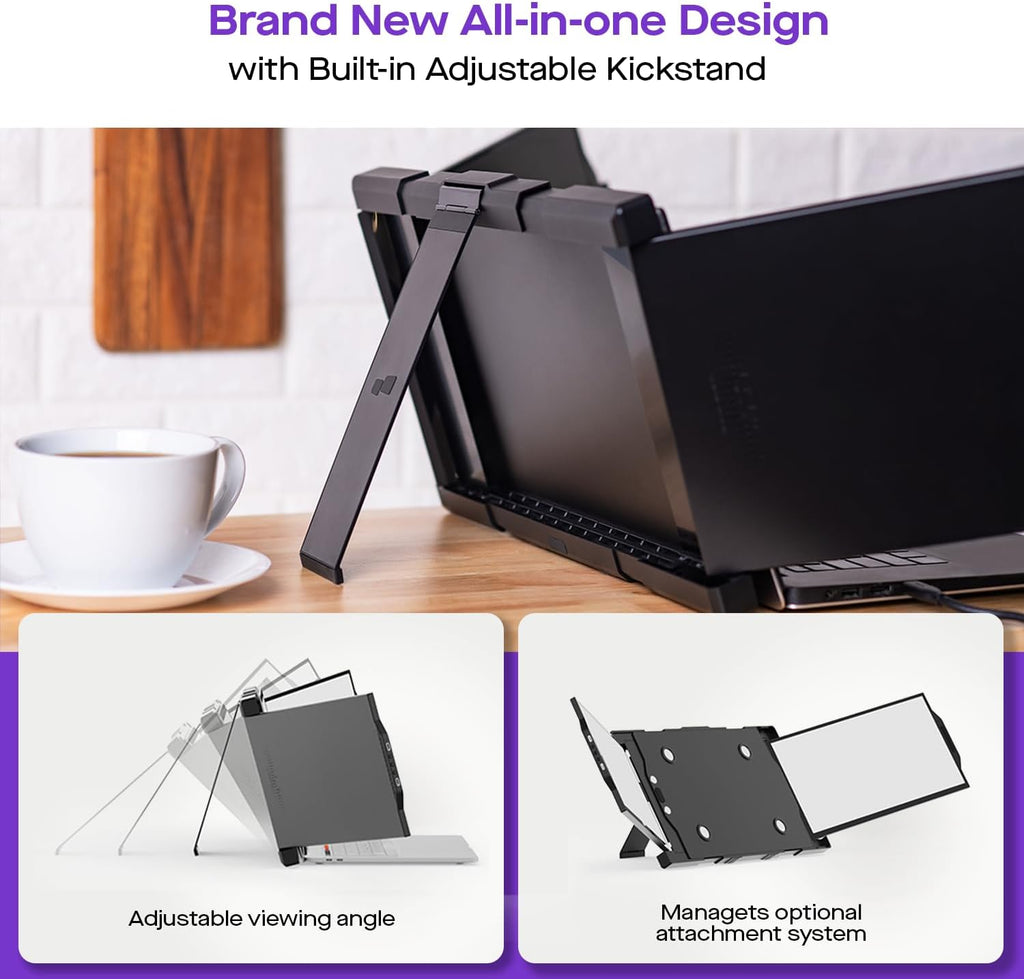 Trio Max Mobile Pixels 14.1'' Portable Monitor for Laptops, Full HD IPS Triple Monitor(Built-in Kickstand), USB A/Type-C Powered On-The-Go, Plug and Play Mac Windows Switch(Optional Magnets)