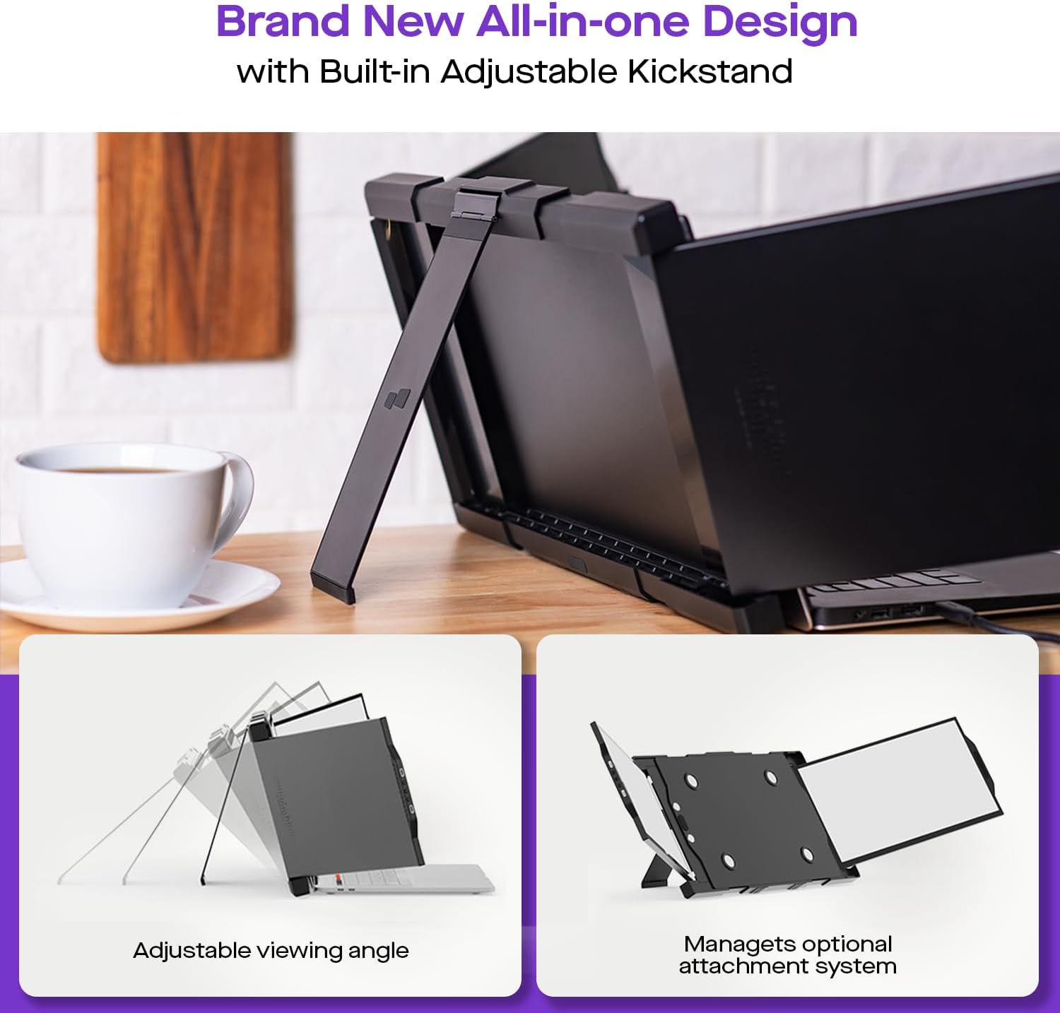 Trio Max Mobile Pixels 14.1'' Portable Monitor for Laptops, Full HD IPS Triple Monitor(Built-in Kickstand), USB A/Type-C Powered On-The-Go, Plug and Play Mac Windows Switch(Optional Magnets)