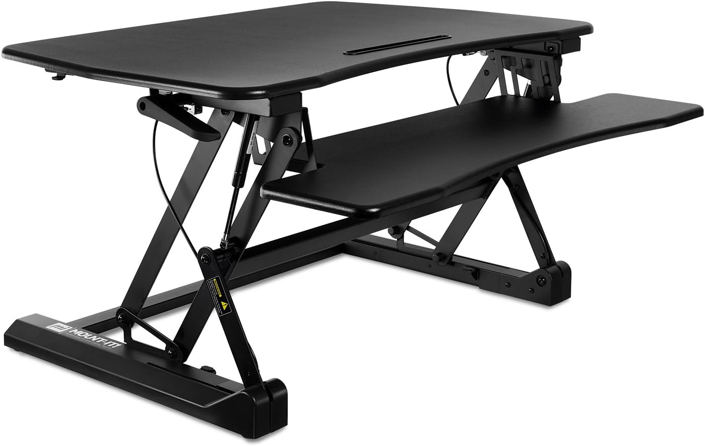 Mount-It! 35.5' Standing Desk Converter with Keyboard Tray – Adjustable Sit Stand Desk Riser for Dual Monitors – Dual Gas Spring Height Adjustable Desktop Workstation Topper – Black
