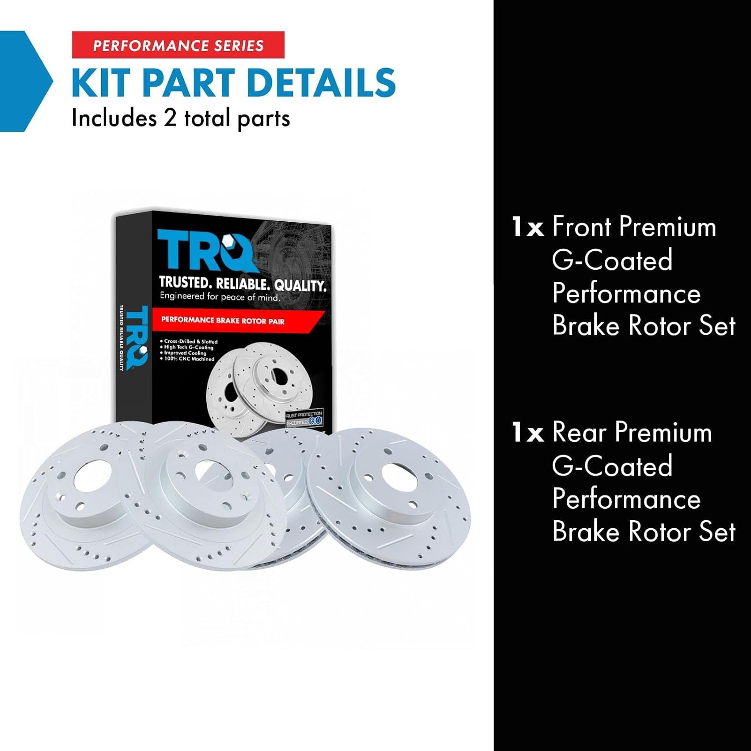 TRQ Performance Front and Rear Brake Rotor Set G Coated Drilled and Slotted Compatible with 1994-2005 Mazda Miata
