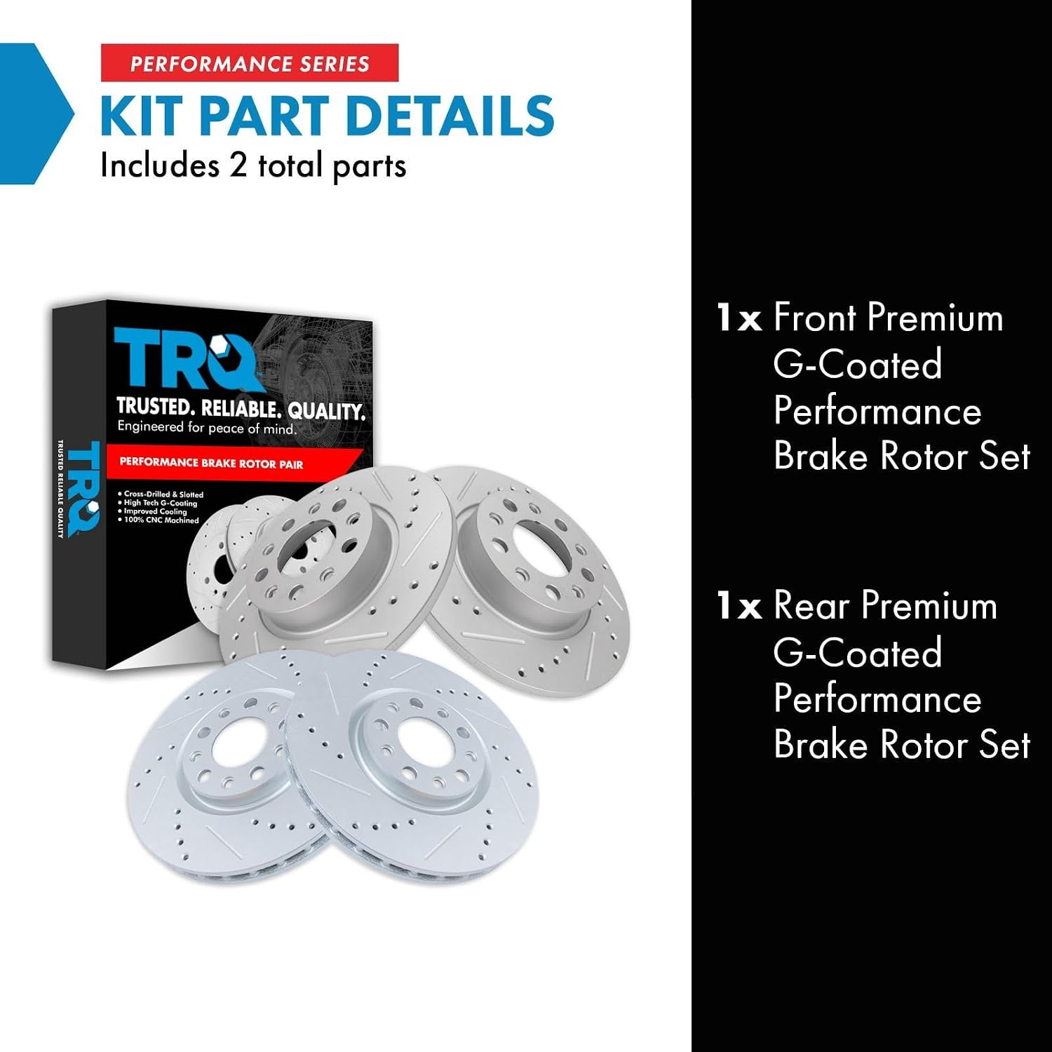 TRQ Performance Front and Rear Brake Rotor Set G Coated Drilled and Slotted Compatible with 2016-2023 Fiat 500X 2017-2022 Jeep Compass 2015-2023 Renegade