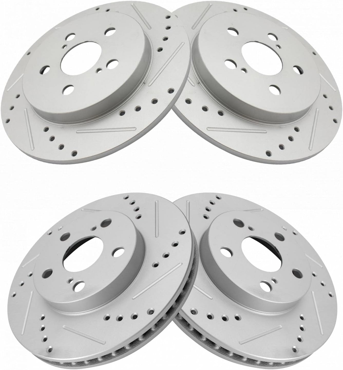 TRQ Performance Front and Rear Brake Rotor Set G Coated Drilled and Slotted Compatible with 2011-2013 Lexus CT200h 2010-2015 Toyota Prius 2012-2015 Prius Plug-In