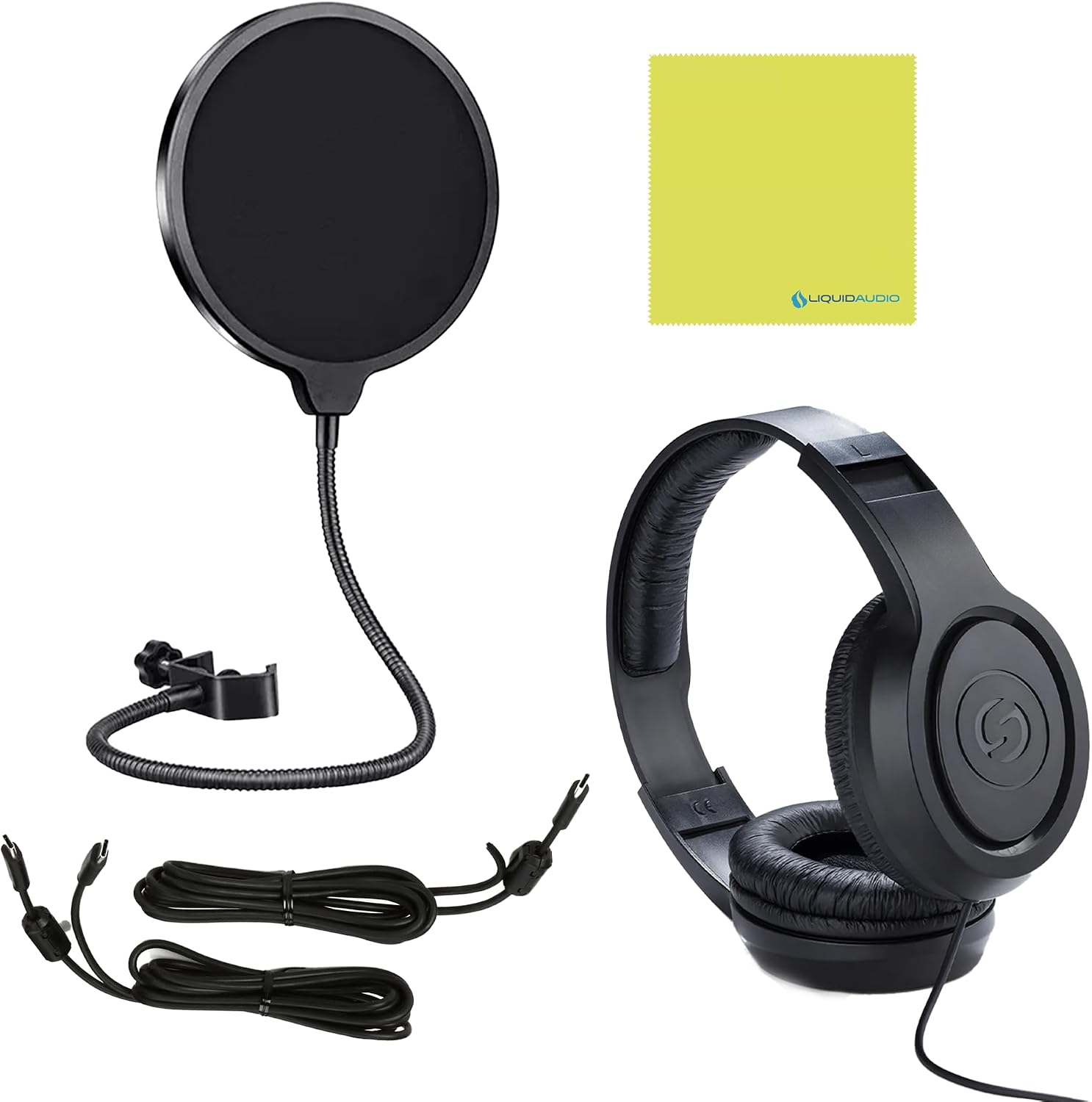Samson Q9U XLR/USB Broadcast Dynamic Microphone Bundle w/Samson SR350 Over-Ear Stereo Headphones, Pop Filter Polishing Cloth