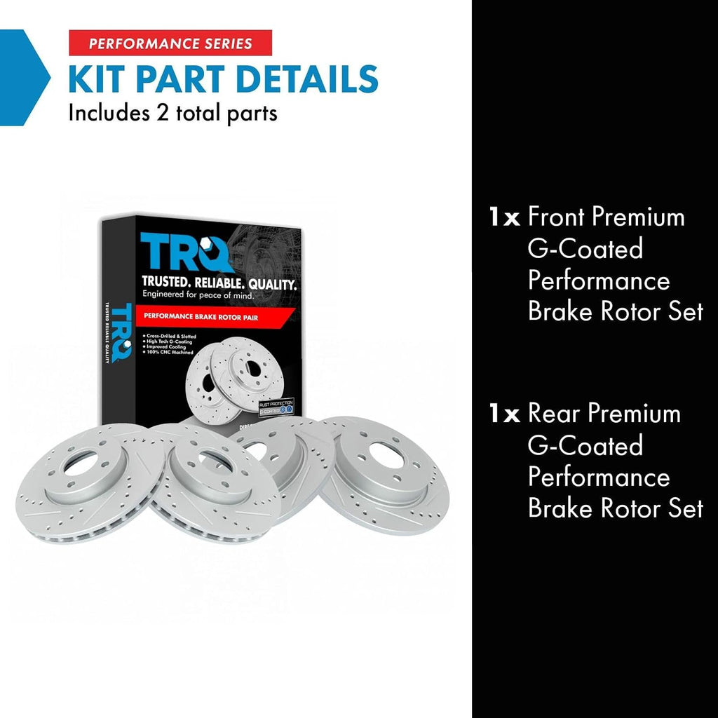 TRQ Performance Front and Rear Brake Rotor Set G Coated Drilled and Slotted Compatible with 2012-2018 Ford Focus