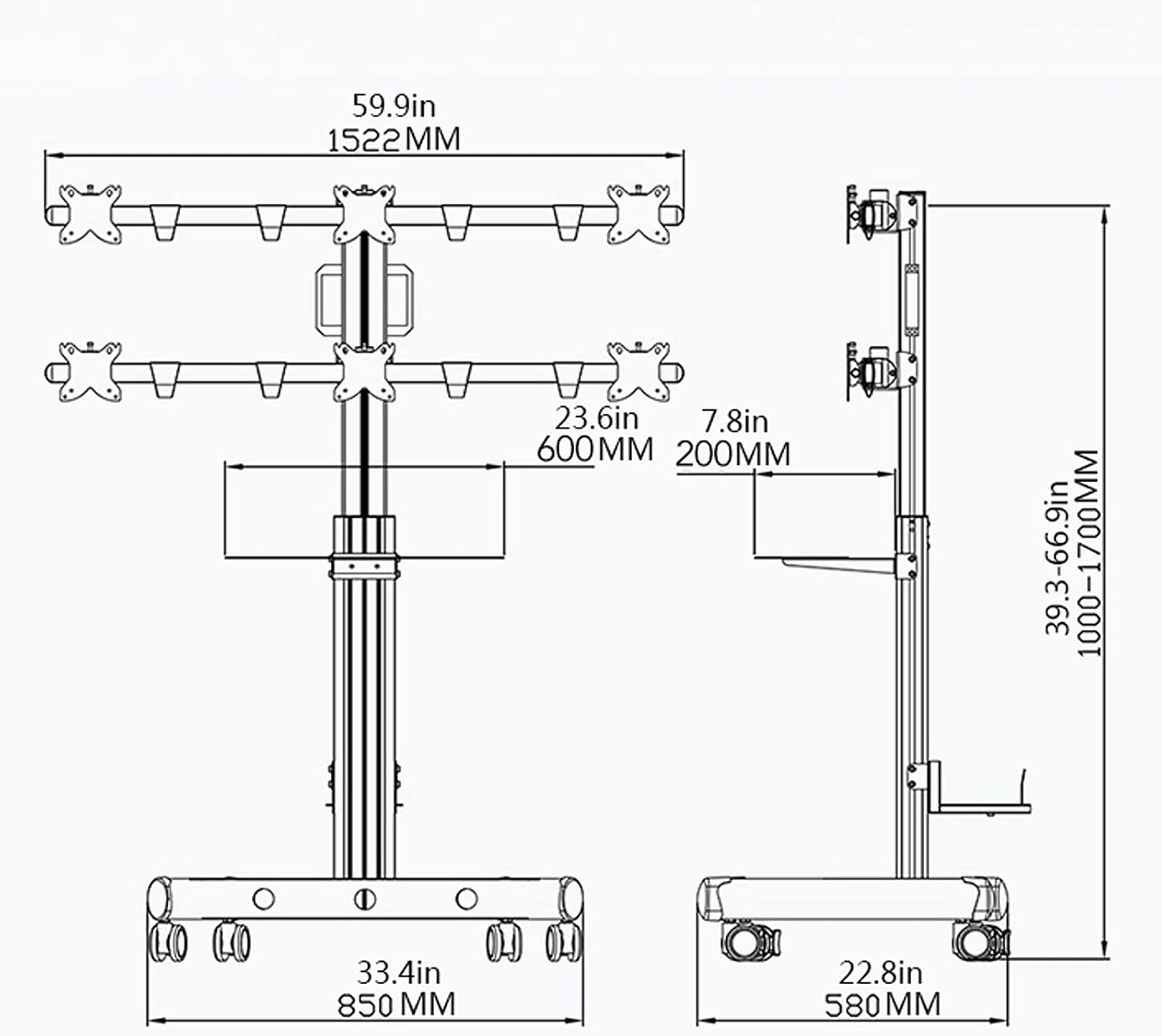 6 Screen Monitor Stand 17'-24'-20' 24'-30' and Monitor Stand with Keyboard and Host Mount Adjustable Heavy Duty Monitor Stand