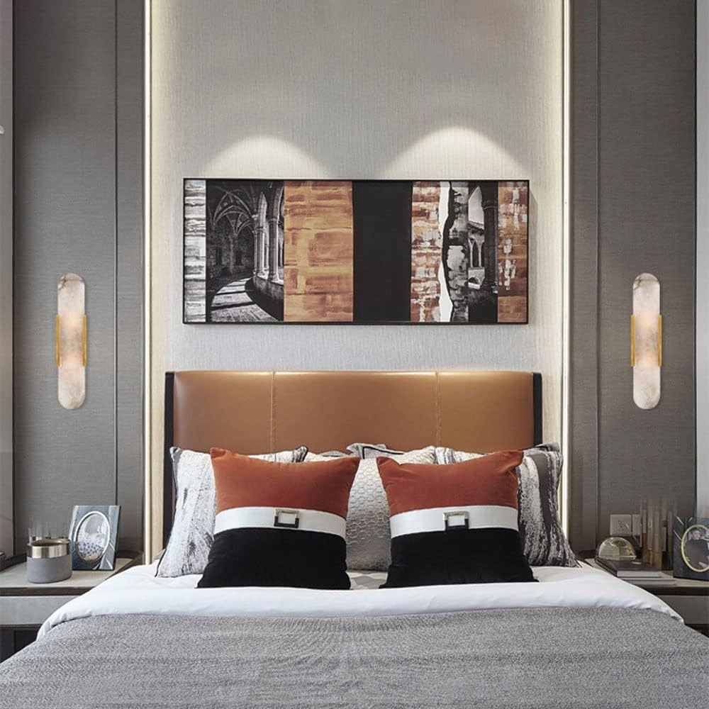 Modern Home Decoration White Marble Wall Sconce White Alabaster Sleek Unique Wall Light Bathroom Vanity Light Fixture Long Bedroom Wall Lamp Modern Lighting for Living Room Hallway