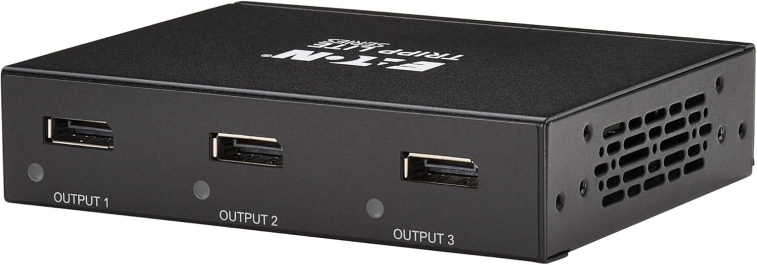 Tripp Lite Series 3-Port DisplayPort Splitter for 3 Monitors, 4K@60Hz Video, 1 in 3 Out, DP 1.4, MST Hub, TAA Compliant, Plug-and-Play, 1-Year Warranty (B156-003-8K)