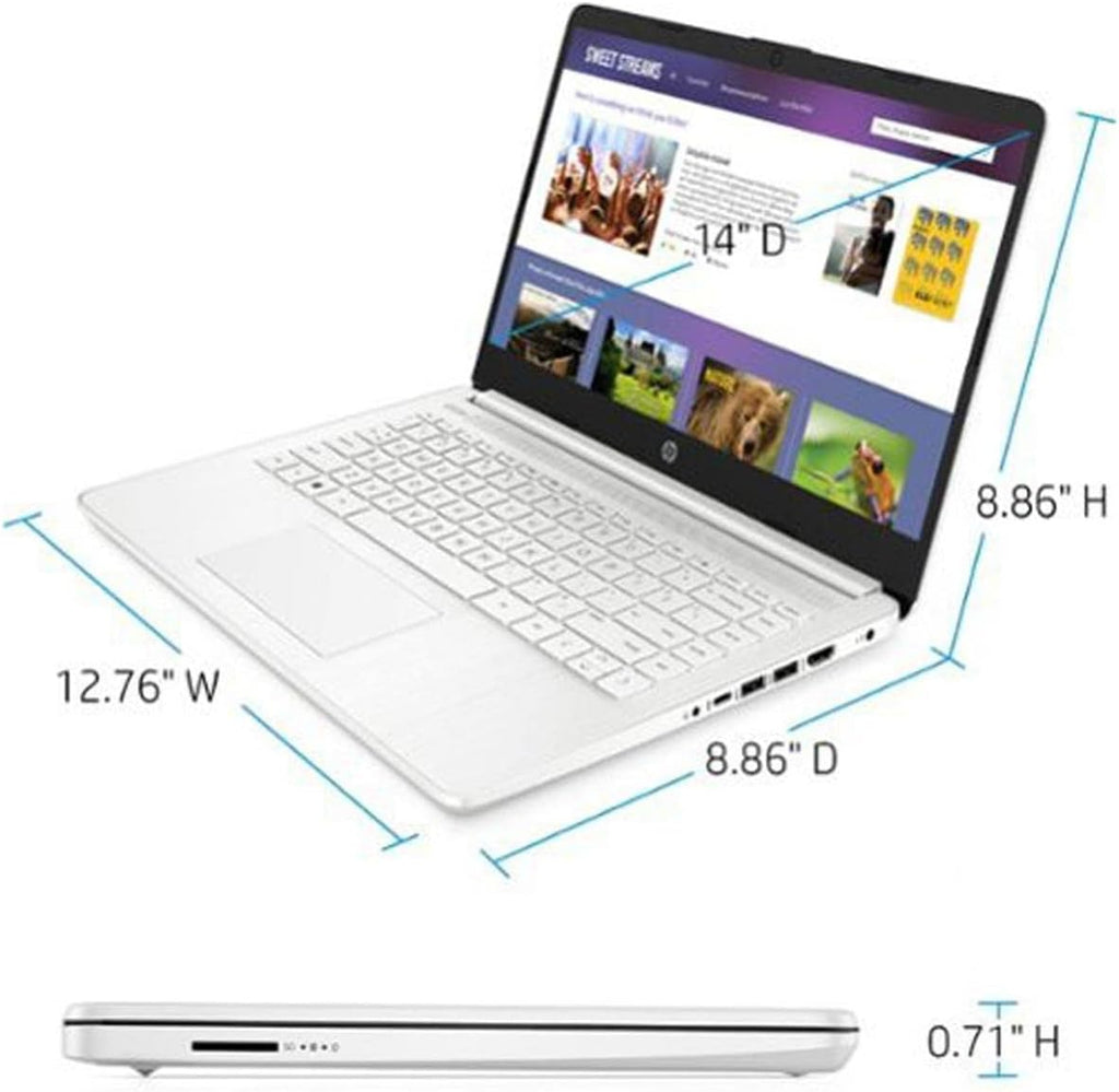 HP 14-dq0032dx 14' HD Notebook Computer, Intel Celeron N4020 1.1GHz, 4GB RAM, 64GB eMMC Flash Memory, Windows 11 Home S Mode, Snowflake White