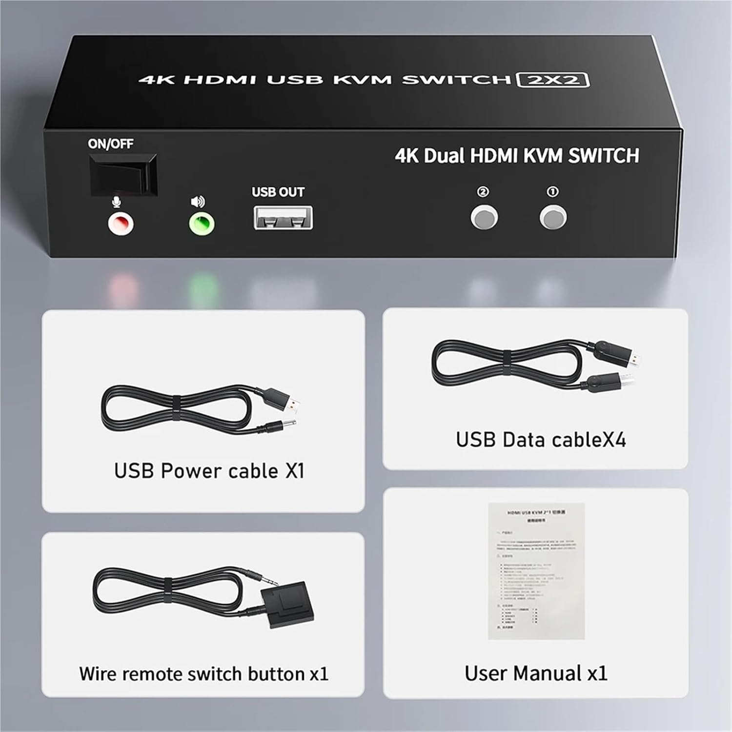HDMI KVM Switch Dual Monitor 4K 60Hz 2X2 KVM Switch HDMI 2.0 USB DisplayPort for 2 Monitors Extended Mirror Mode(HDMI 2X2)