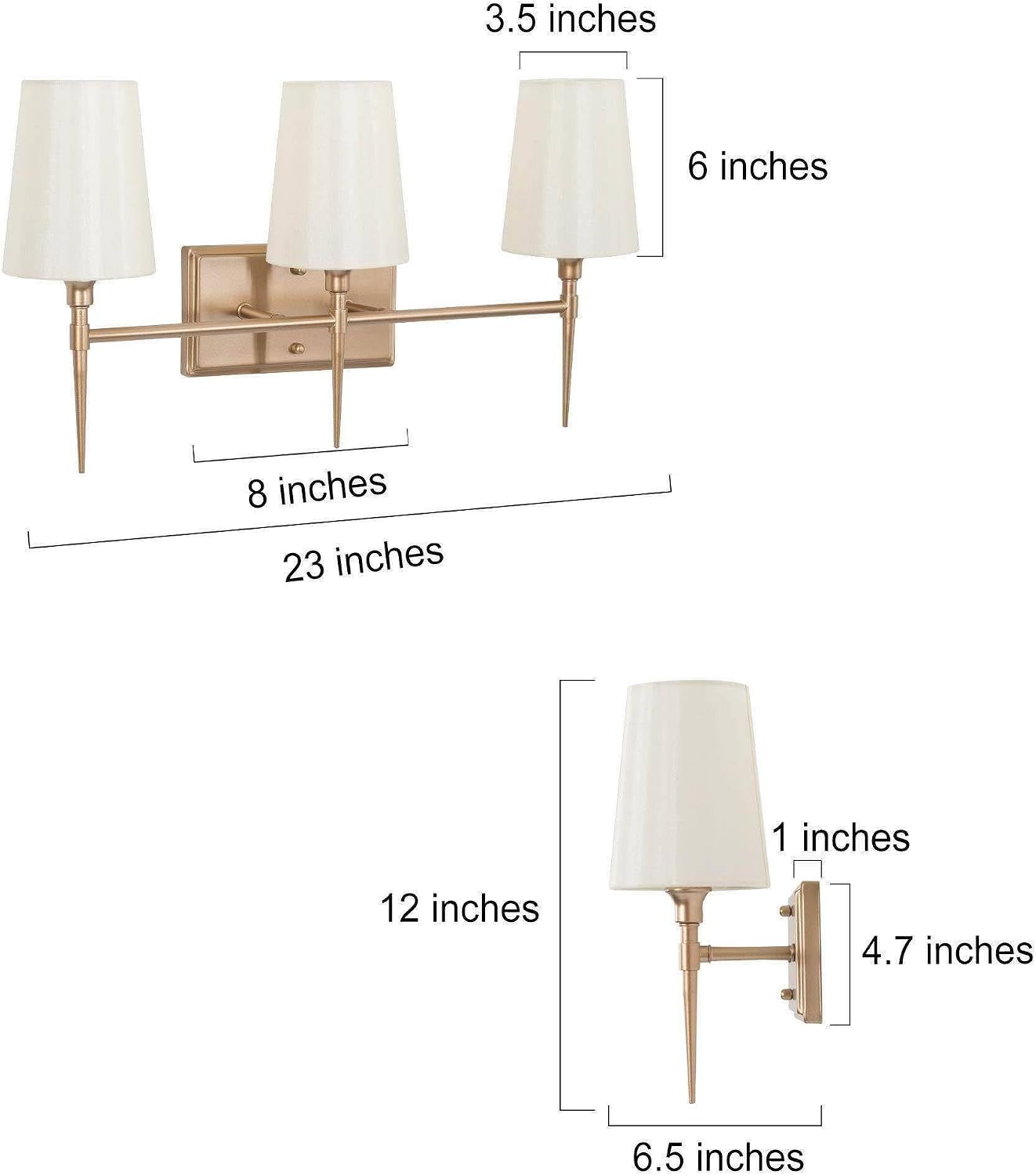 Bathroom Wall Light Fixtures, 3-Light Gold Vanity Light with White Fabric Shade, Modern Wall Lamp Over Mirror for Hallway, Bedroom, Kitchen, and Living Room