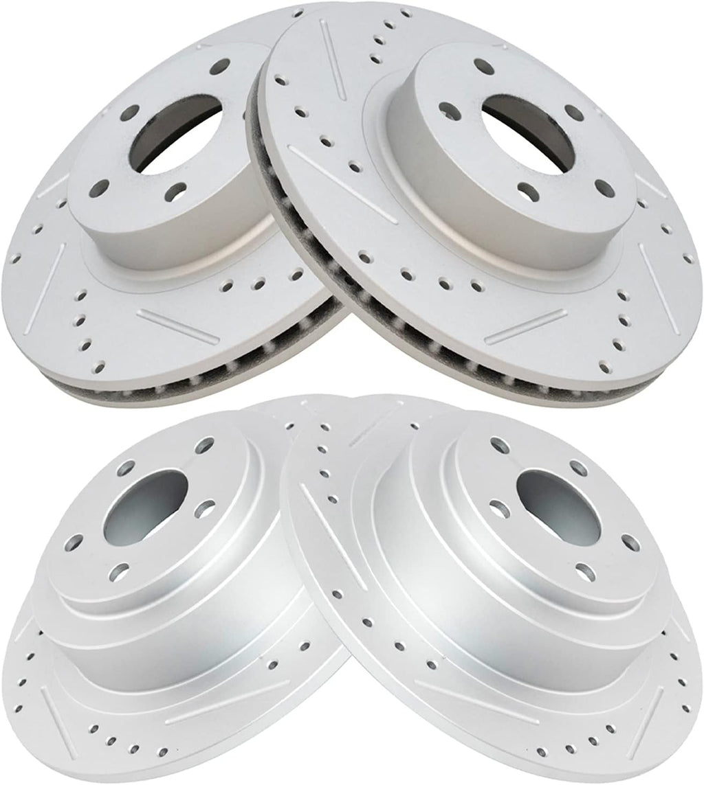 TRQ Performance Front and Rear Brake Rotor Set G Coated Drilled and Slotted Compatible with 1999-2004 Subaru Legacy 2000 Subaru Outback