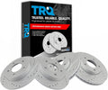 TRQ Front and Rear Performance Brake Rotors Set Premium G-Coated Cross Drilled & Slotted Compatible with 2004-2013 Mazda 3