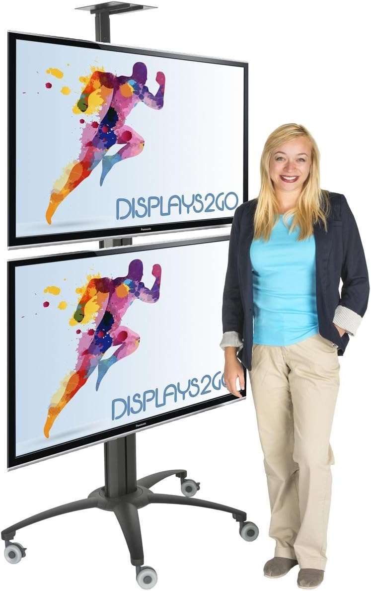 Displays2go LPGP36WB2 Dual TV Stand, Single Sided, for 30-60 Inch Flat Screen Monitors, Camera Tray