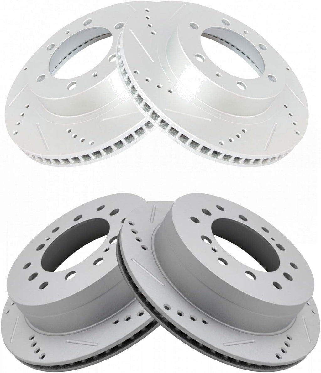 TRQ Performance Front and Rear Brake Rotor Set G Coated Drilled and Slotted Compatible with 2003-2009 Toyota 4Runner 2007-2009 FJ Cruiser