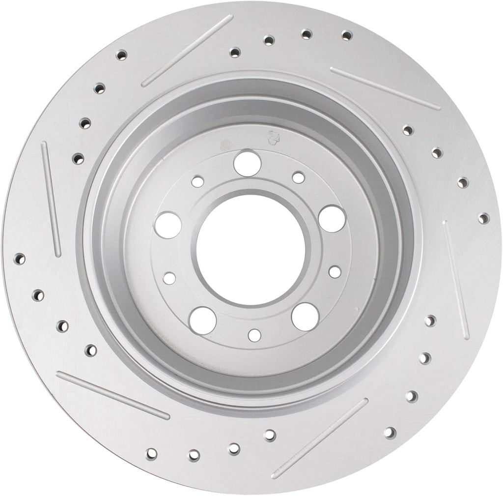 TRQ Performance Front and Rear Brake Rotor Set G Coated Drilled and Slotted Compatible with 2001-2009 Volvo S60 1999-2006 S80 2001-2007 V70 2003-2007 XC70