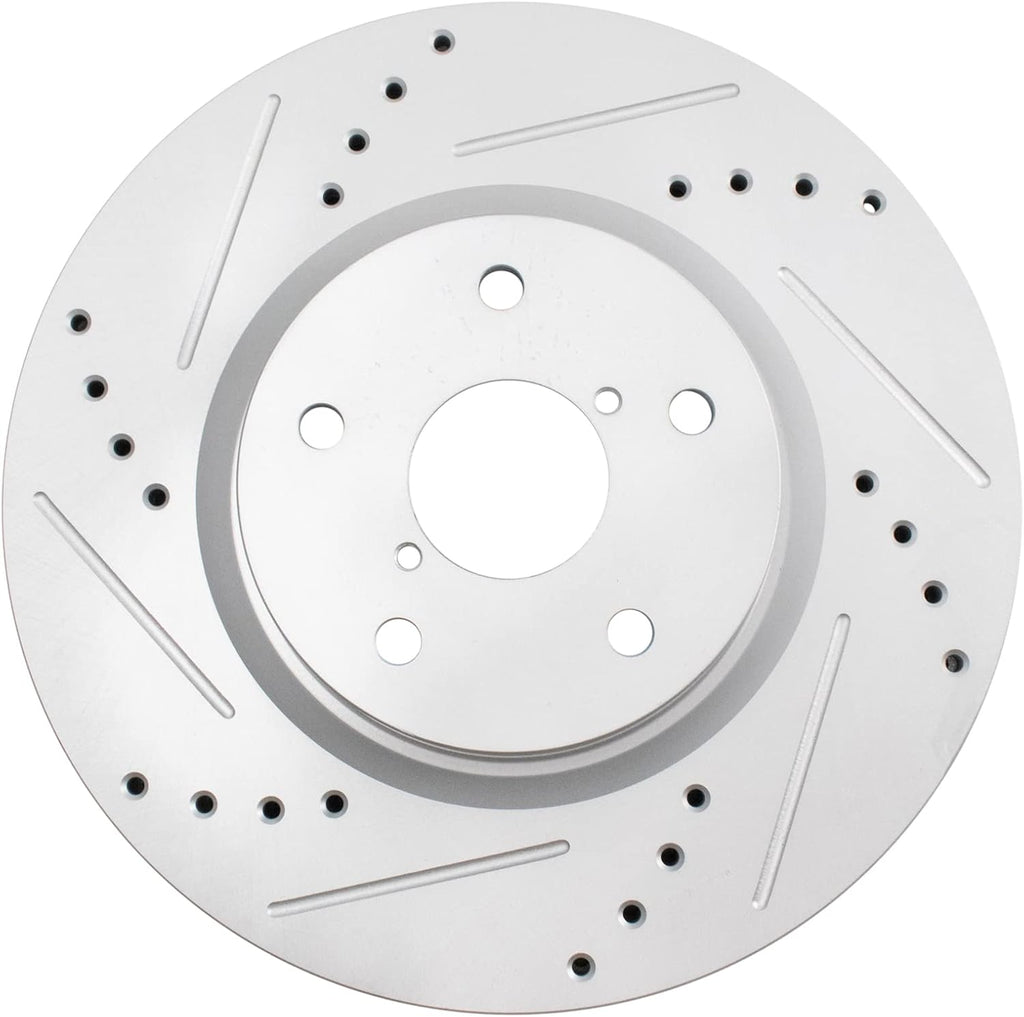 TRQ Front and Rear Brake Rotor Set G Coated Drilled and Slotted Compatible with 2015-2021 Subaru WRX