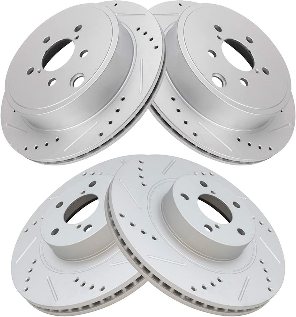 TRQ Performance Front and Rear Brake Rotor Set G Coated Drilled and Slotted Compatible with 2013-2016 Scion FR-S 2013-2023 Subaru BRZ 2017-2020 Toyota 86
