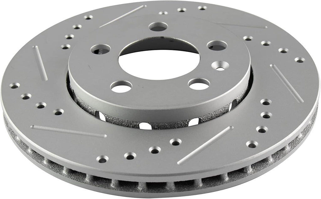 TRQ Performance Front Rear Brake Rotor Set Drilled Slotted G Coated Compatible with 2000-2006 Audi TT Quattro 2003 Volkswagen Golf 2004 Volkswagen Jetta