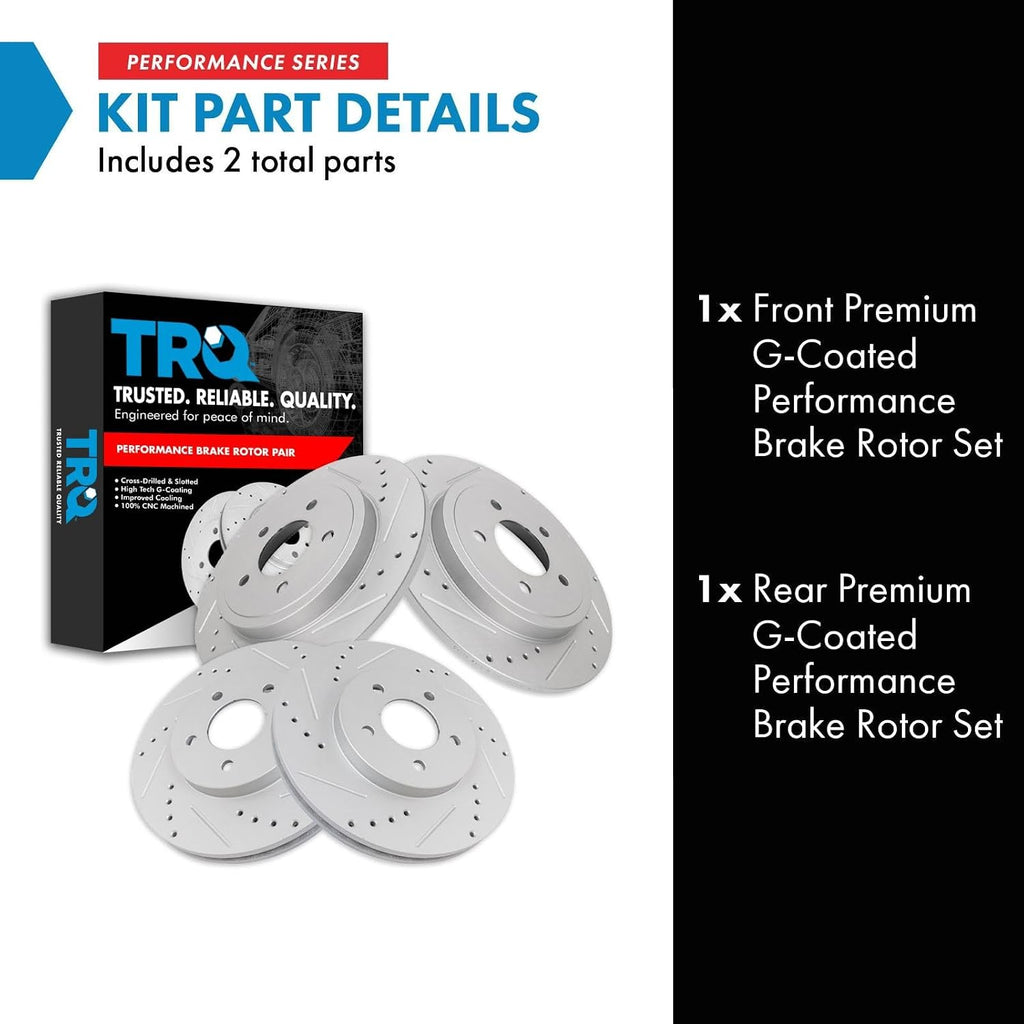 TRQ Performance Front and Rear Brake Rotor Set G Coated Drilled Slotted Compatible with 2005-2008 Ford Escape 2005-2008 Mazda Tribute 2005-2008 Mercury Mariner