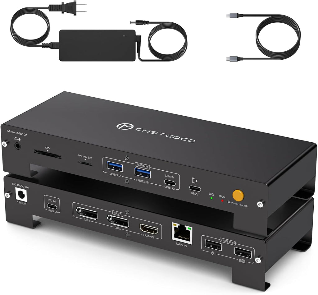 USB C Laptop Docking Station 3 Monitors 4K with 120W Power Supply 15-in-1 Thunderbolt Dock for Multiple Monitors with 2DP and HDMI Port PD100W/10Gbps USB/SD&TF/Ethernet etc (macOS-No Extended Mode)