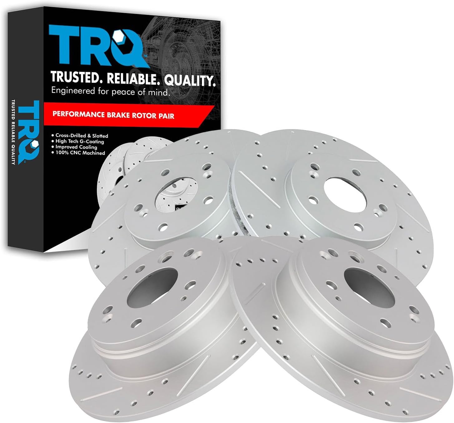 TRQ Performance Front and Rear Brake Rotor Set G Coated Drilled and Slotted Compatible with 2004-2008 Acura TL