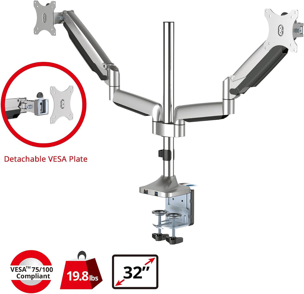 SIIG Dual Monitor Gas Spring Desk Mount W/USB Port
