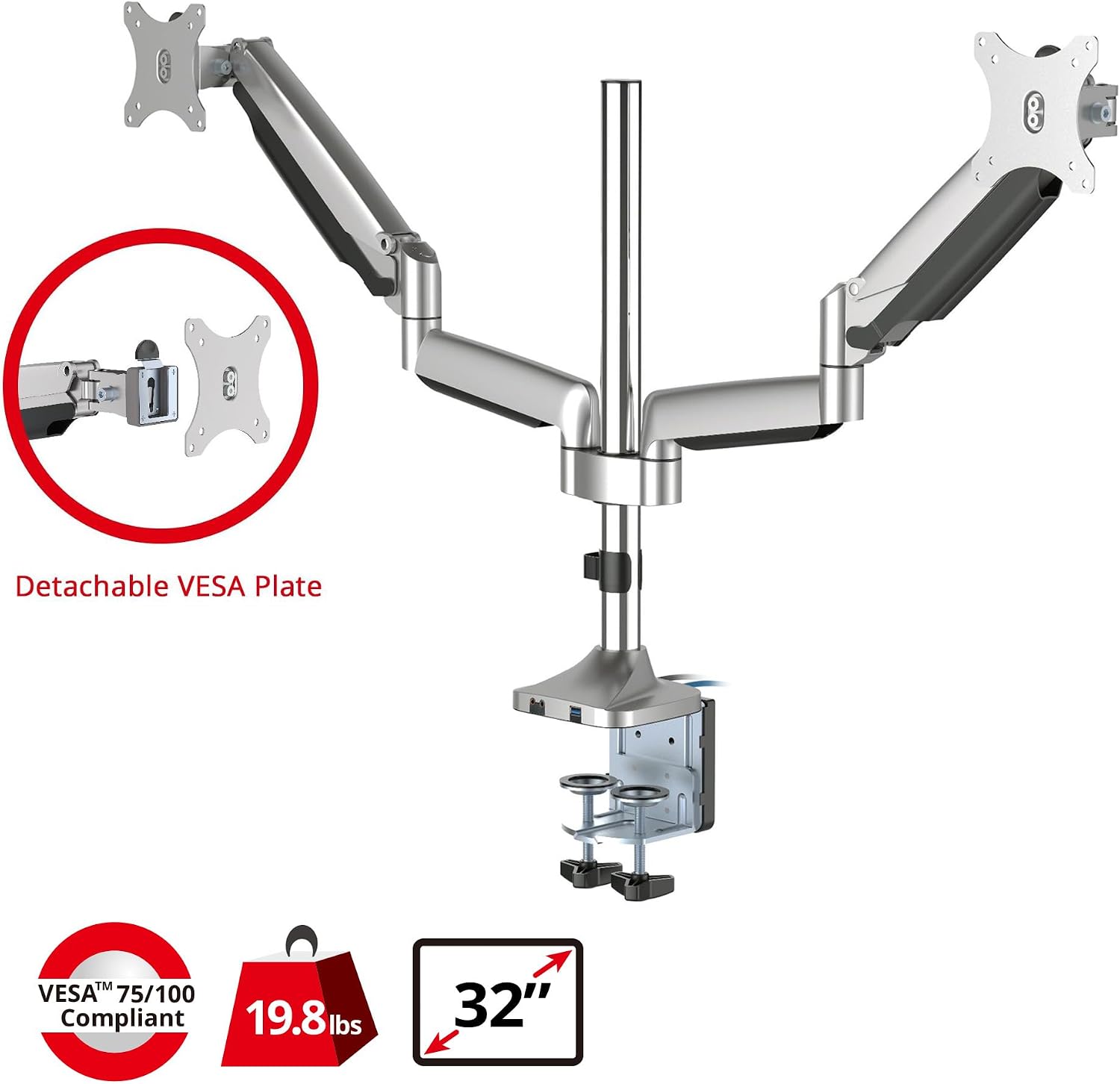 SIIG Dual Monitor Gas Spring Desk Mount W/USB Port