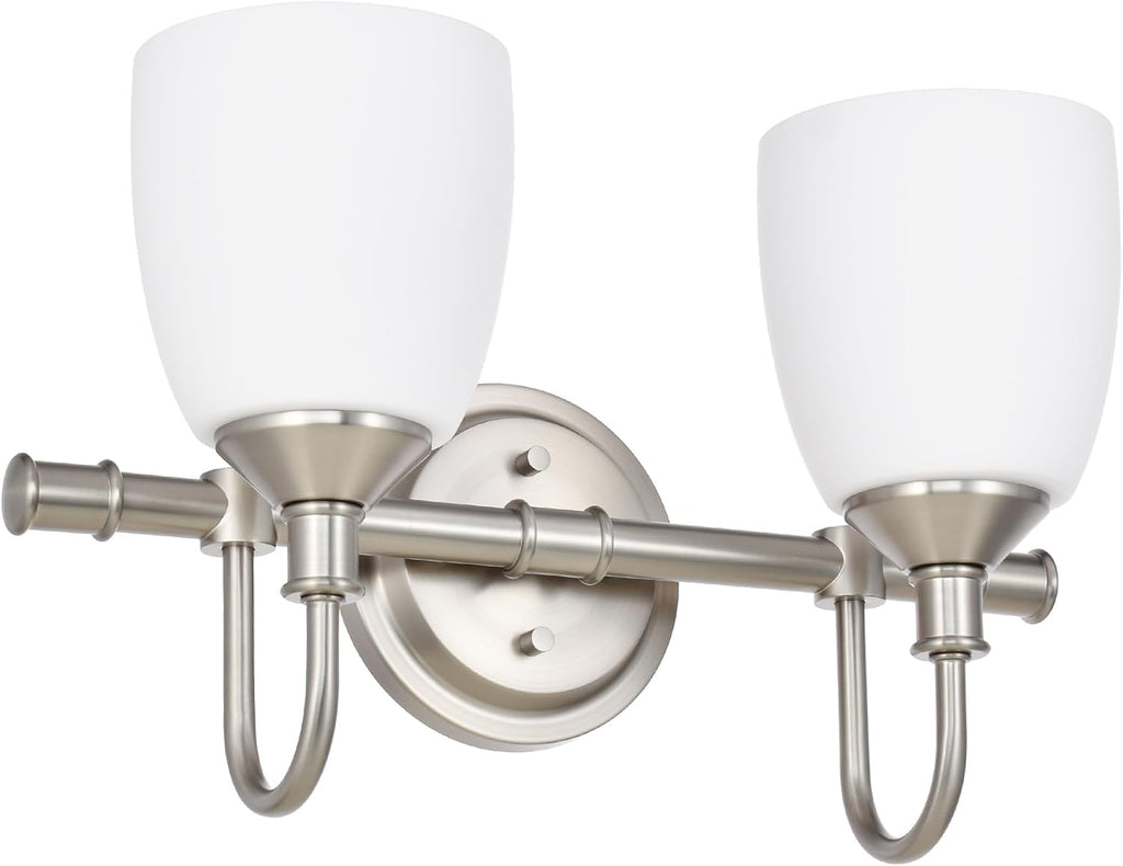 2-Light Bathroom Vanity Light Fixtures Over Mirror, Vintage Vanity Lights for Living Room, Milk White Glass Shades, Standard E26 Base, Brushed Nickel