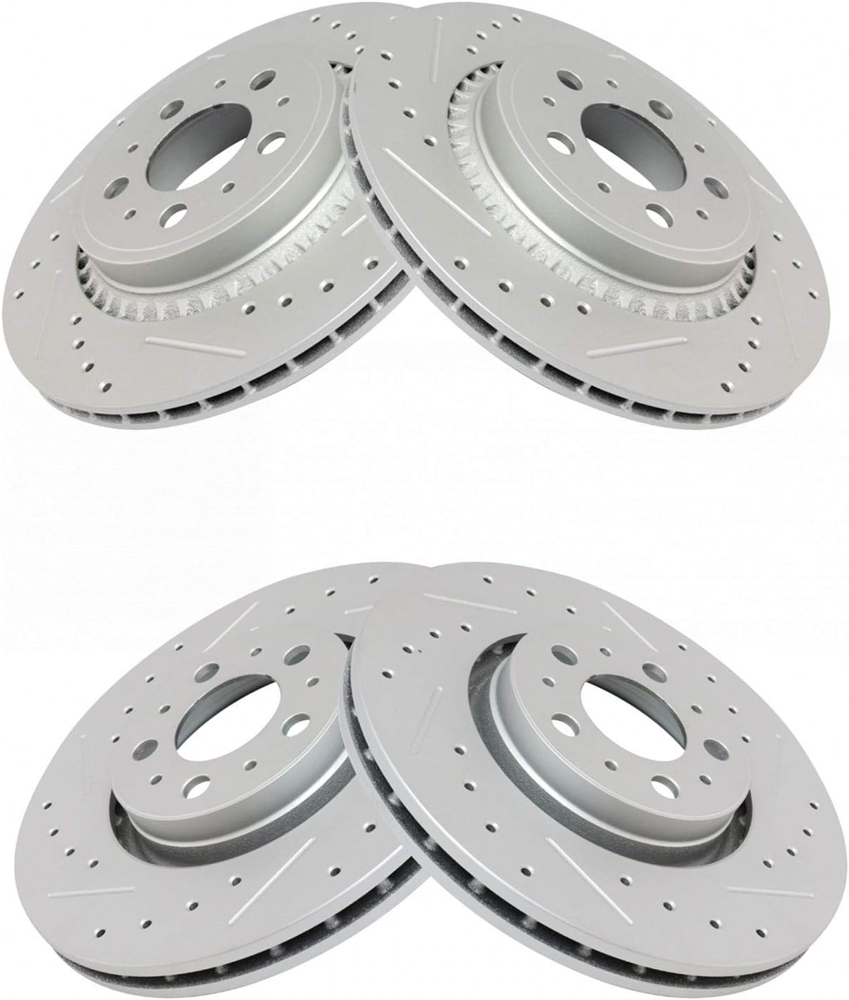 TRQ Front & Rear Brake Rotors Set Performance Premium G-Coated Slotted X Drilled Compatible with 2003-2013 Volvo XC90