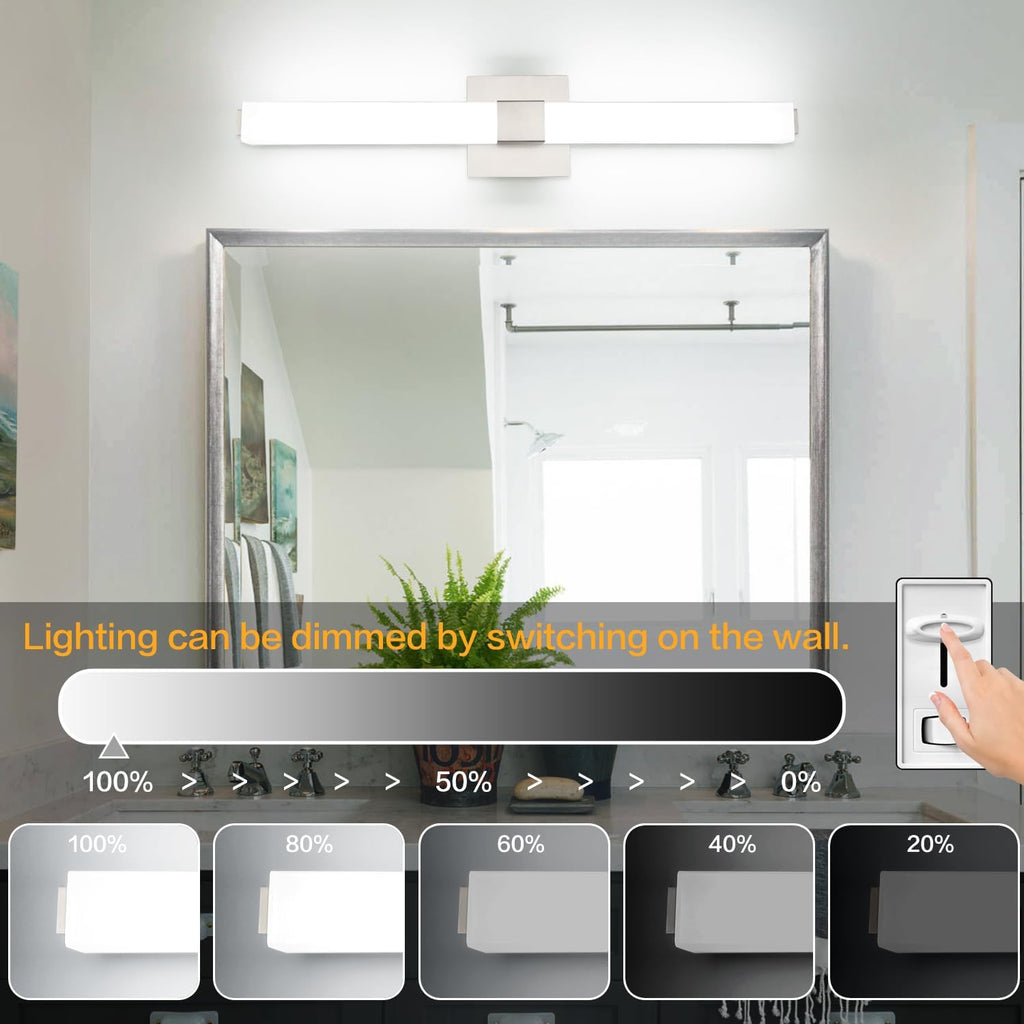 Brushed Nickel Bathroom Vanity Light - 48 Inch Extra Long Modern LED Vanity Light Bar IP44 Rust-Resistant 5CCT
