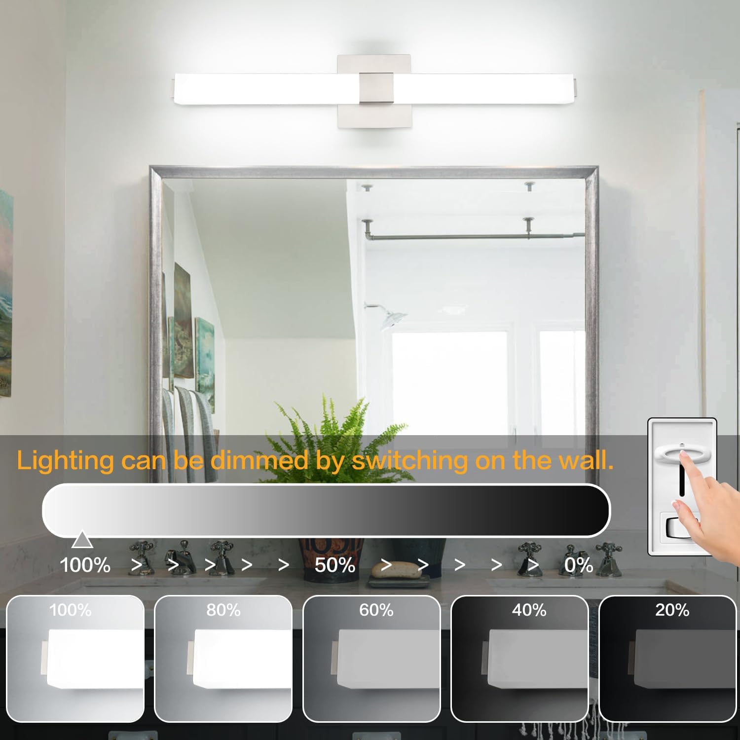 Brushed Nickel Bathroom Vanity Light - 48 Inch Extra Long Modern LED Vanity Light Bar IP44 Rust-Resistant 5CCT