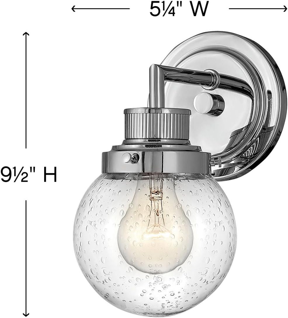 Hinkley Poppy One Light Bathroom Vanity Fixture with Clear Seedy Glass, Chrome