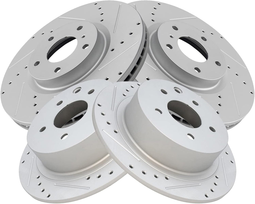 TRQ Performance Front and Rear Brake Rotor Set G Coated Drilled and Slotted Compatible with 2006 Nissan Altima 2005-2008 Nissan Maxima