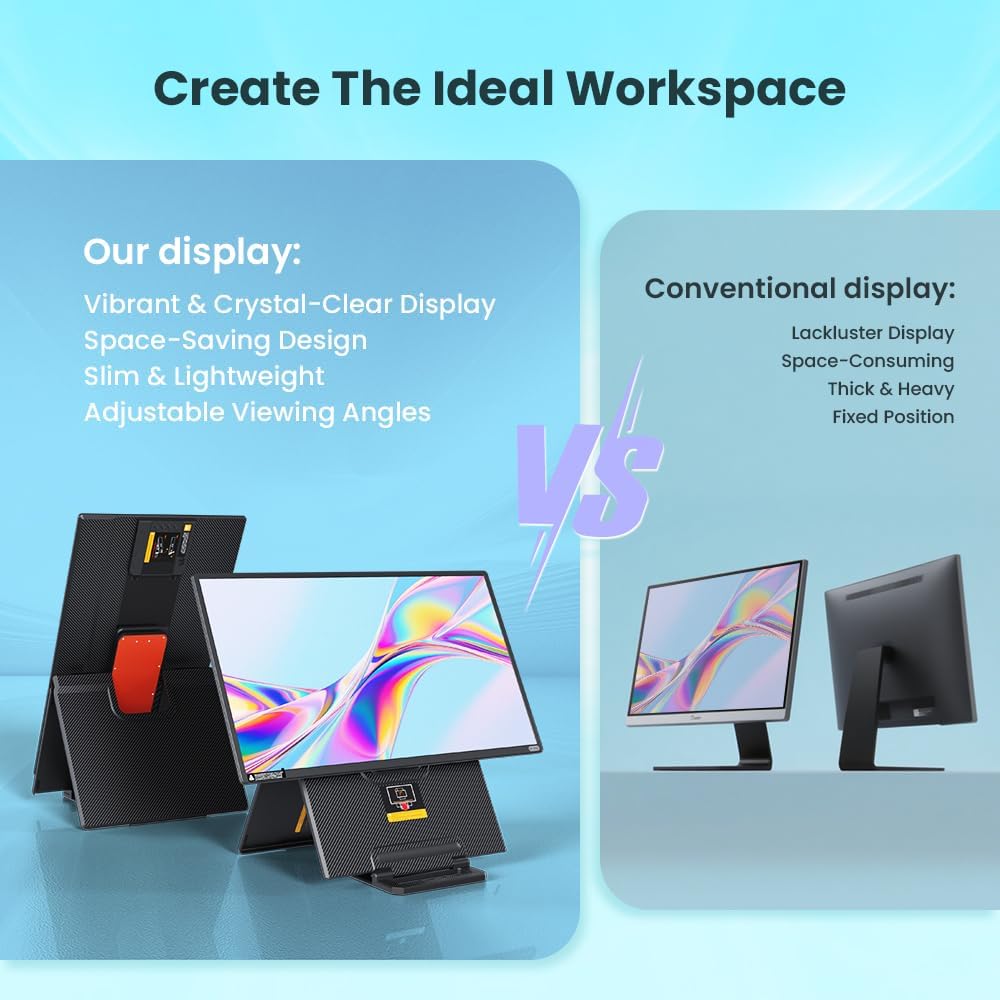 Hyangin Used Good 24-inch Large Portable Monitor for Laptop, 2026 Upgraded 1080P FHD 100Hz Portable Screen,125% sRGB IPS Portable Second Monitor with Adjustable Stand for Laptop, MacBook, Phones