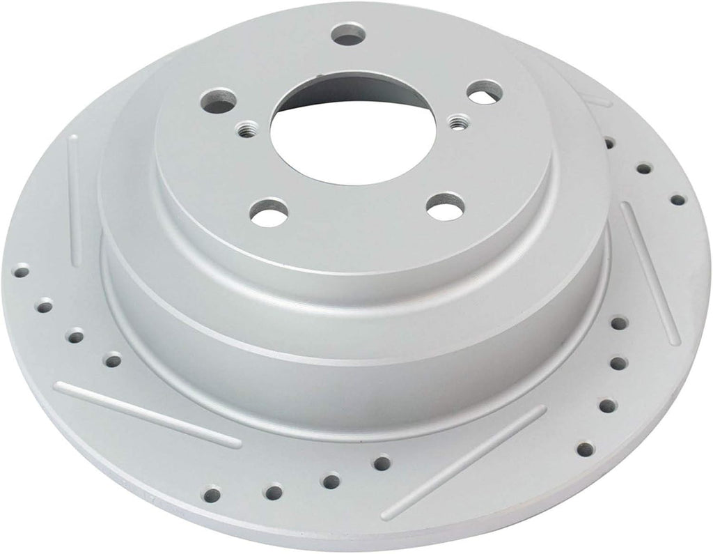 TRQ Performance Front and Rear Brake Rotor Set G Coated Drilled and Slotted Vented Solid Compatible with 2005-2006 Saab 9-2X 1998-2002 Subaru Forester 1997-2007 Impreza 1995-1999 Legacy