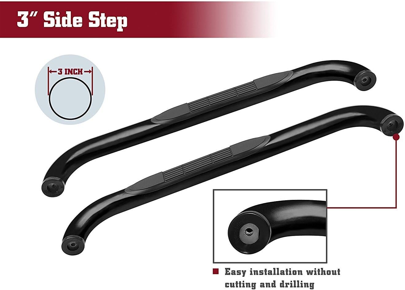 TAC Side Steps Running Boards Fit 1999-2016 Ford F250 / F350 / F450 / F550HD Super Duty Regular Cab Pickup Truck 3' Black Step Rails Side Bars Nerf Bars Off Road Exterior Accessories