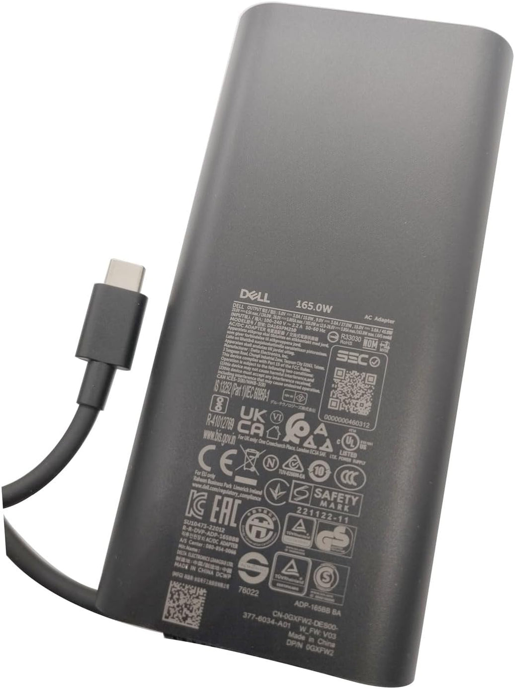 Dell Laptop Charger 165W Watt USB Type C AC Power Adapter - M9TG5,GXFW2,N86KM - HA165PM210,DA165PM210,LA165PM210