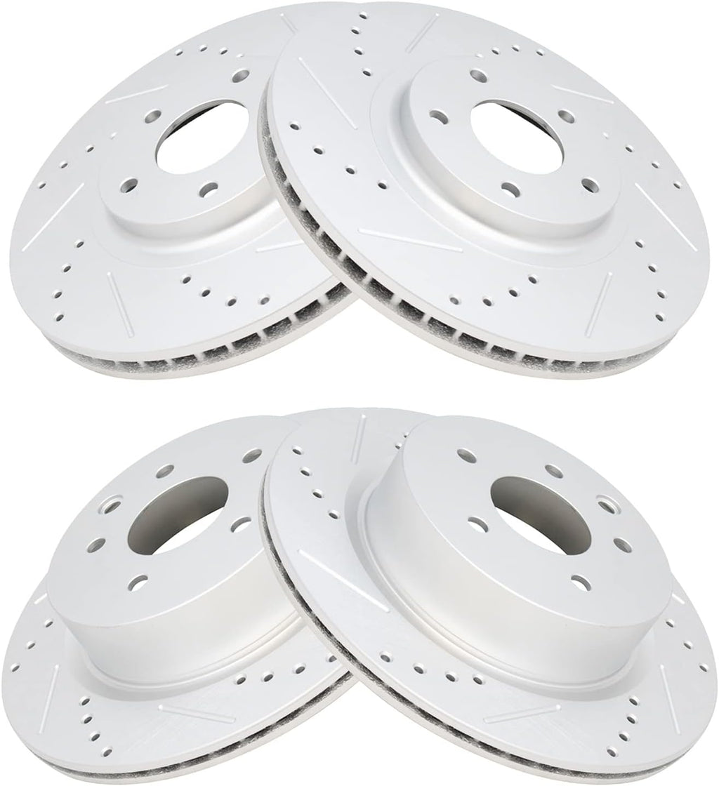 TRQ Performance Front Rear Brake Rotor Set Drilled Slotted Vented G Coated Compatible with 08-12 Infiniti EX35 2013 EX37 11-12 G25 05-08 G35 06-10 M45 06-08 Nissan 350Z 09-20 370Z